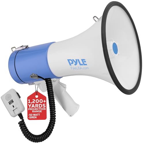 Pyle Megaphone - Portable PA Bullhorn - Built-In Siren, 50W Adjustable Volume Control In 1200 Yard Range, Ideal For Any Ou...