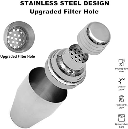 Zrorgons Stainless Steel Cocktail Shaker - Classic Martini Mixer with Built-in Strainer, Perfect for Home Bar or Bartender...