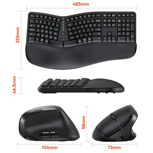 MEETION Ergonomic Keyboard and Mouse, Wireless Keyboard with Vertical Mouse, Split Curved Keyboard with Wrist Rest, Natura...