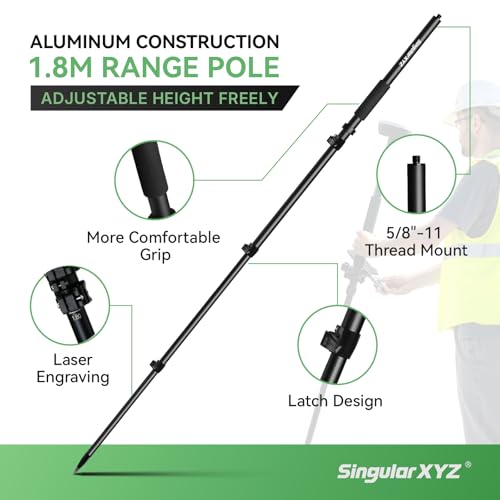 SingularXYZ Aluminum GPS Rover Rod Telescopic Survey Pole for Land Surveying & Engineering – RTK GPS/GNSS Accessory for Su...