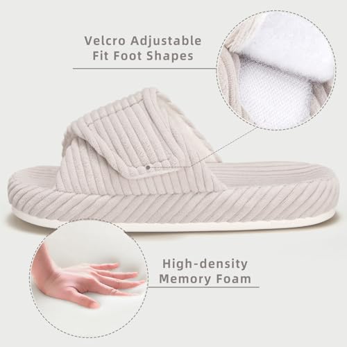 Women's House Slippers Cozy Adjustable Open Toe Memory Foam Corduroy Non-slip Bedroom Shoes for Indoor Outdoor