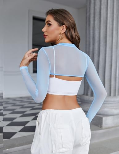 Avidlove Mesh Crop Tops for Women Mock Neck Long Sleeve Crop Top See Through Shirt Top Sexy Clubwear