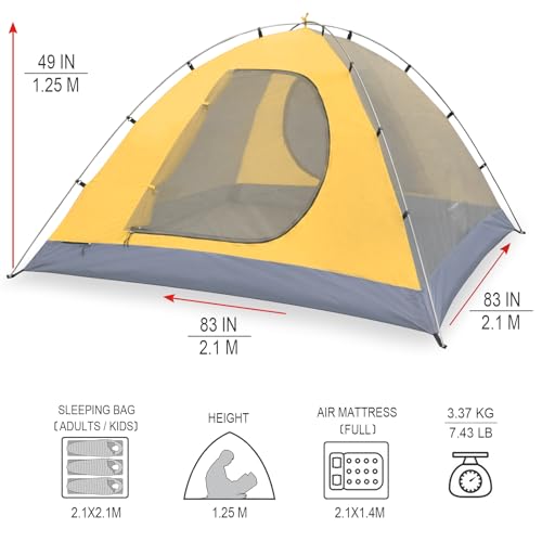 KAZOO Waterproof Backpacking Tent 2/3 Person Lightweight Camping Tents 2/3 People Hiking Tents Aluminum Frame Double Layer