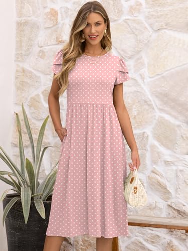 ANRABESS Women's Summer Short Sleeve A-Line Midi Dresses Casual Floral T-Shirt Dresses Flowy Beach Sundress with Pockets
