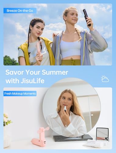 JISULIFE Handheld Mini Fan, 3 IN 1 USB Rechargeable Portable Fan [12-19 Working Hours] with Power Bank, Flashlight, Pocket...
