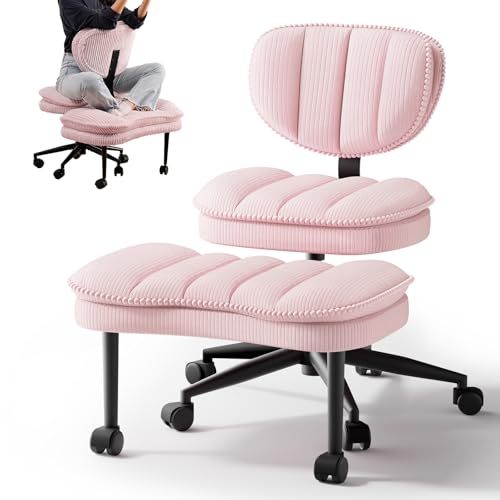 Cross Legged Office Chair, Ergonomic Cloud Criss Cross Desk Chair, Meditation Chair with Wheels, Height Adjustable Seat fo...