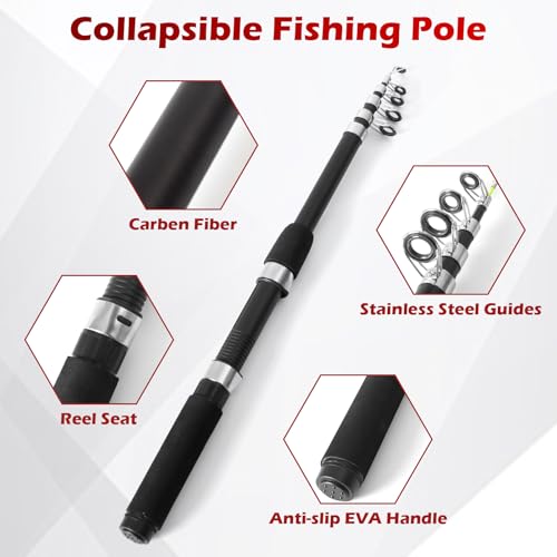 Fishing Rod and Reel Combo Set - 2PCS 6.89ft Collapsible Carbon Fiber Rods with Spinning Reels Fishing Lures Carrier Bag f...