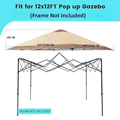Canopy Replacement Top Cover with Air Vents for 12x12 Pop up Canopy Tent, Fit for 12x12 Pop up Gazebo, Waterproof & Anti-U...