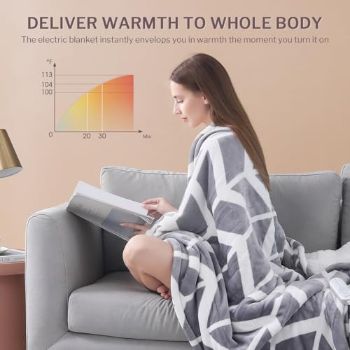 VENTIMI Electric Blanket Heated Throw, 50" x 60" Heated Blanket with 5 Heat Levels & 3 Hours Auto Off, Fast Heating Blanke...