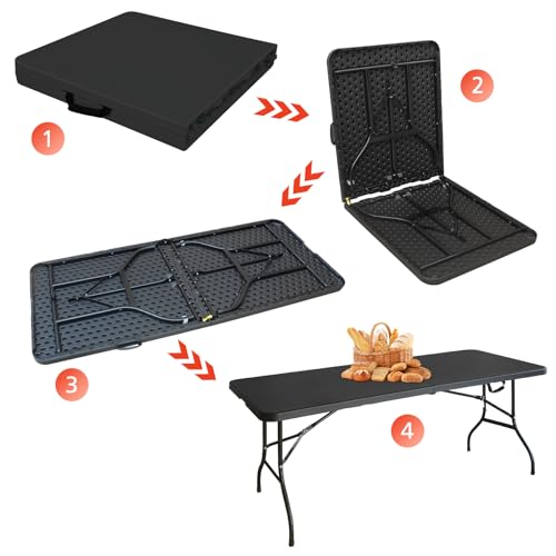 LSKSSNG Portable 6Ft Folding Table, Heavy Duty Plastic Fold-in-Half Utility Foldable Dining Table, Multi-Purpose Plastic F...