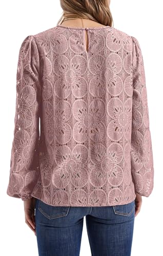 OFEEFAN Blouses for Women Dressy Casual Spring Tops 2026 Summer Outfits Flower Lace Crochet Long Sleeve Shirts