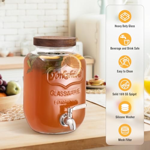 Mustry Glass Drink Dispenser for Parties, 1 Gallon Beverage Dispenser with Spigot Solid Stainless Steel, Used as Lemonade ...