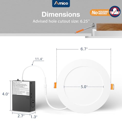 Amico 36 Pack 6 Inch 5CCT Ultra-Thin LED Recessed Ceiling Light with Plastic Junction Box, 2700K/3000K/3500K/4000K/5000K S...