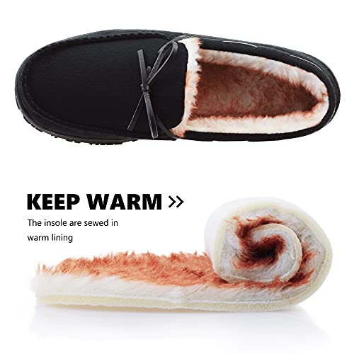VLLy Mens Moccasin Slippers with Memory Foam Arch Support, Non Slip Rubber Sole House Shoes for Men Machine Washable Warm ...