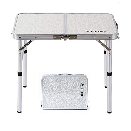 Folding Camp Table Small, 24''L x16''W with Adjustable Height Legs, Indoor Outdoor Lightweight Portable Aluminum Dining Ta...