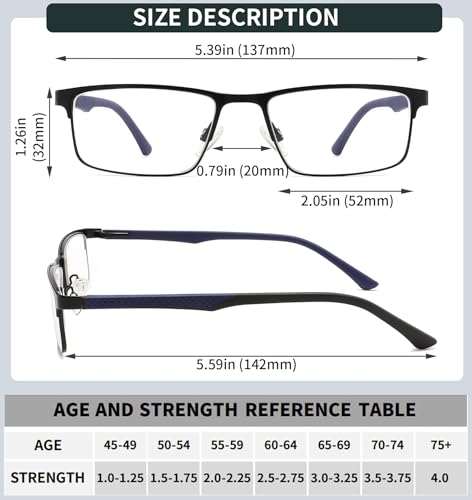 READITEASY 3 Pack Reading Glasses 2.5 Men Blue Light Blocking, Readers Men with Spring Hinge Reduce Eyestrain/UV/Dryness, ...