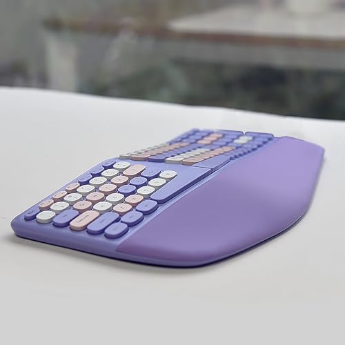 Lomiluskr Wired Ergonomic Keyboard with PU Wrist Rest, Carpal Tunnel Keyboard, Colorful Split Ergo Design, Comfortable Nat...