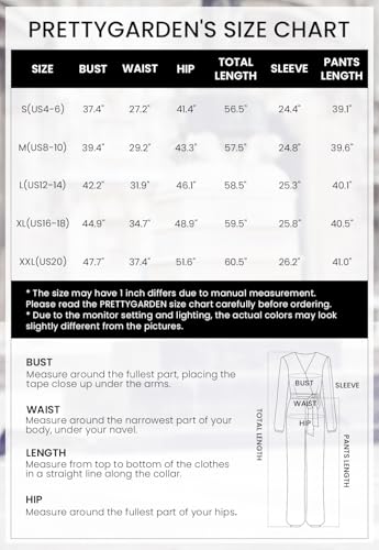 PRETTYGARDEN Women's Fall Jumpsuits Dressy Casual Pants Romper Spring Long Sleeve V Neck Belt Pockets One Piece Outfits