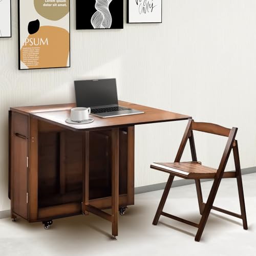 OKCMTR Folding Dining Table Set with 4 Chairs Drop Leaf Table Foldable Dinette for Small Spaces Dining Room Kitchen No Ass...