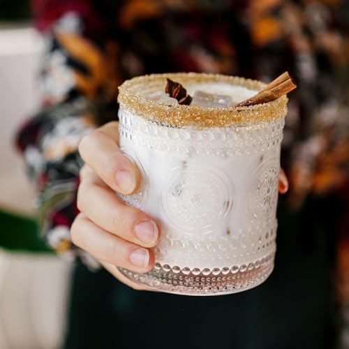 Hobnail Beaded Floral Clear Drinking Glasses Set of 6, (10 oz) Vintage Glassware Set by Kate Aspen| Cocktail Glass Set, Ju...
