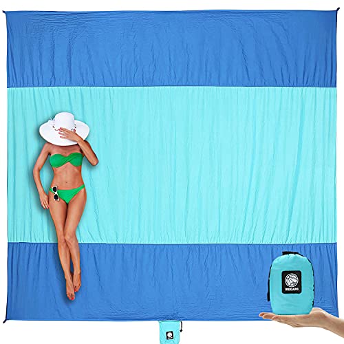 WEKAPO Beach Blanket Sandproof Waterproof, Extra Large Beach Mat, Oversized & Compact Sand Free Mat Quick Drying, Lightwei...
