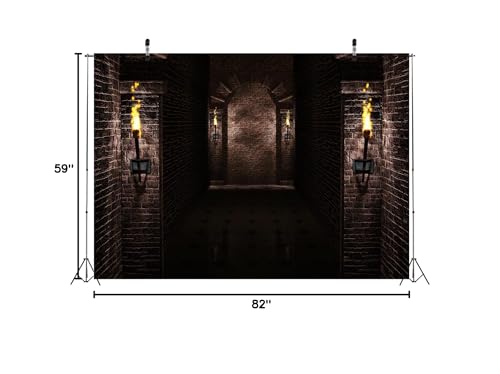 BELECO 7x5ft Fabric Gothic Castle Backdrop Ancient Black Brick Stone Wall Arches Torches Dungeon Medieval Castle Scene Halloween Night Background Medieval Party Decorations Studio Booth Photo Props