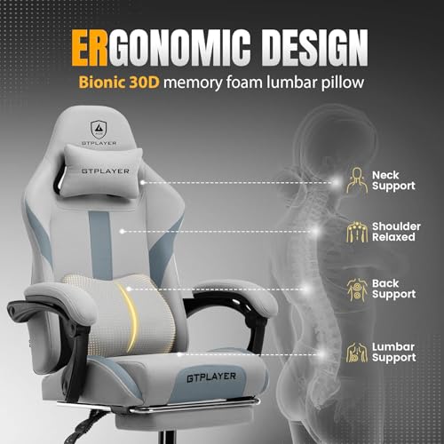 GTPLAYER Gaming Chair with Foot Rest & Pocket Spring Cushion, Ergonomic High Back Computer Desk Chair with Headrest & Lumb...