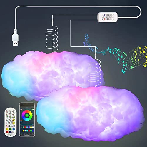 ZOKON 2PCS 3D Big Cloud lightning Light Kit Music Sync Warm Multicolor lightning Changing Strip Lights 360 Degree Wireless...