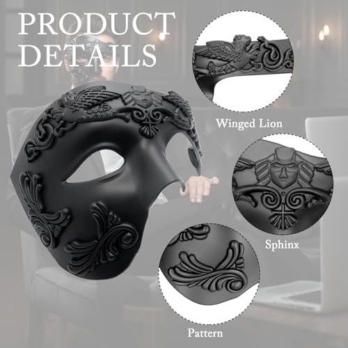 Qavctw Masquerade Mask for Men Roman Greek Half Face Mask Venetian The Opera Masks for Mascarade Ball Mardi Gras Party