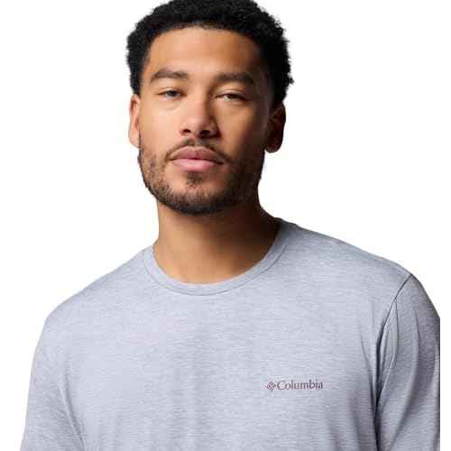 Columbia Mens Kwick Hike Back Graphic Short Sleeve Tee, Tradewinds Grey Heather/Linescape, X-Large