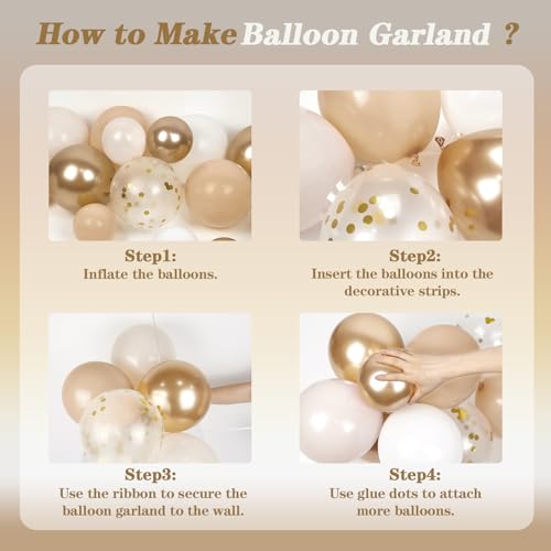 147pcs Neutral Balloon Garland Arch Kit, Different Sizes with Beige Cream Sand White Metallic Champagne Gold Balloons for ...