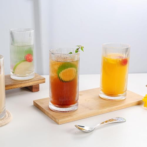 BGTTI Glass Cups Vintage Glassware Set of 4 Large, Origami Style Transparent Cocktail Glasses Set, Bar Beverages Ice Coffe...