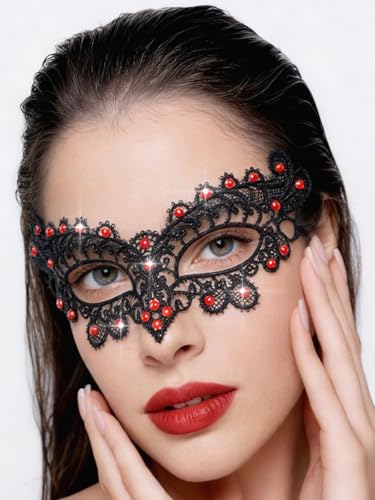 Tgirls Black Masquerade Mask for Women Rhinestone Lace Mask Costume Party