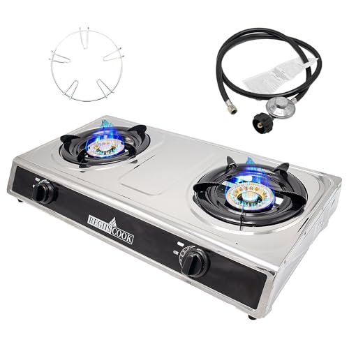 RegiisCook Double Burner Propane Gas Cooktop,Camping Portable LPG Gas Stove, Auto Ignition Stainless Steel Countertop with...