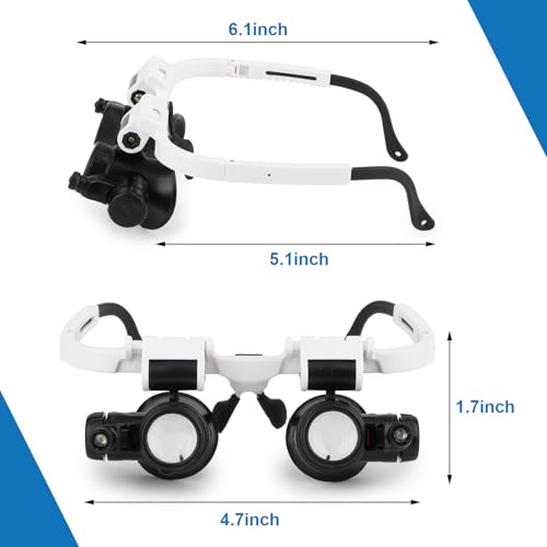 Handsfree Magnifying Glass Headband Magnifier with 2 LED Lights 8X 15X 23X Magnification Head-Mounted Loupe for Close Wor...