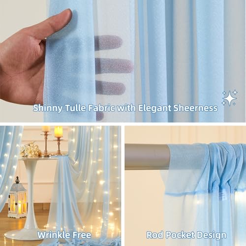10x10FT Blue Wrinkle Free Backdrop Curtains with Lights String for Parties - Photo Curtain Backdrop with Lights for Weddin...