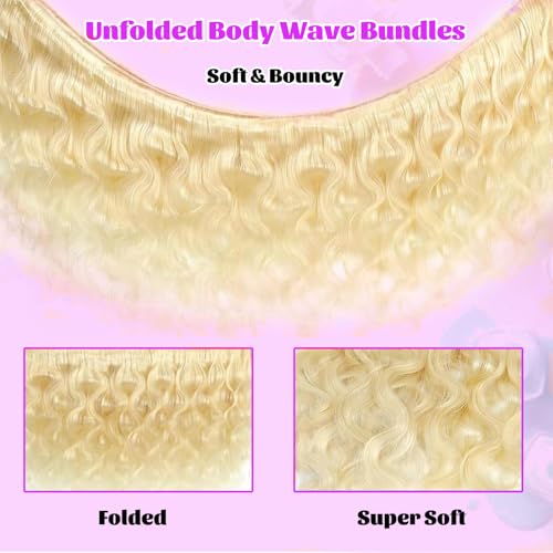 613 Bundles Blonde Bundles Human Hair 32 Inch 613 Body Wave bundles 100% Unprocessed 12A Grade Brazilian Virgin Hair Bundles 1 Bundle Human Hair 613 Blonde Bundle Human Hair Extensions for Women