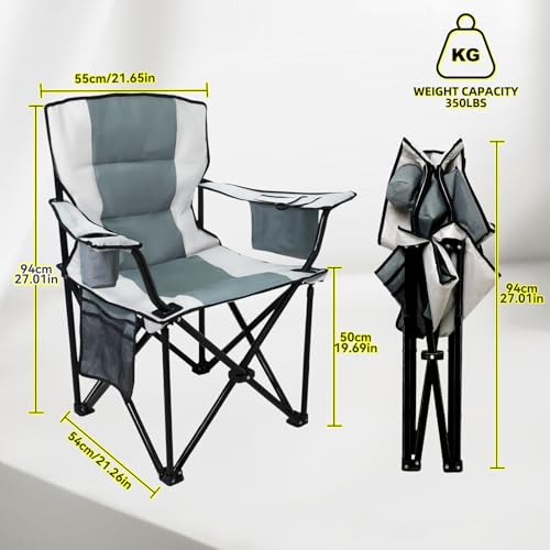 yuzhiyuan Heavy Duty Camping Chairs 600D Oxford Portable Folding Chair - Extra Wide Armrests, Cup Holder & Cooler Bag, Sup...