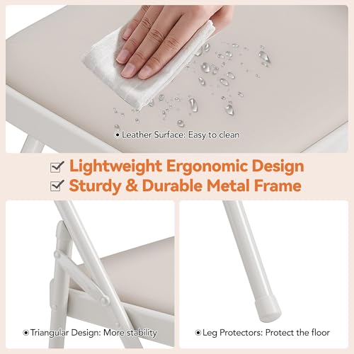 GarveeHome 4 Pack Folding Chairs with PU Leather Padded Cushion and Back, Metal Foldable Chair for Indoor Outdoor, Commerc...