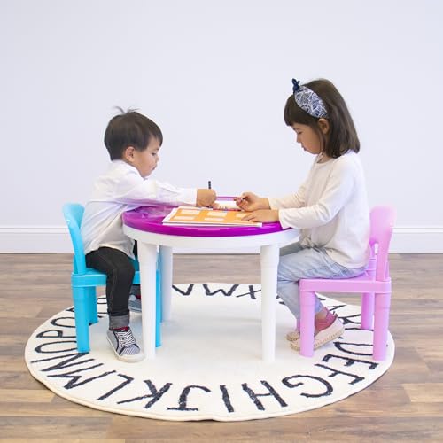 Humble Crew, White/Blue/Pink Kids 2-in-1 Plastic Building Blocks-Compatible Activity Table and 2 Chairs Set, Light Colors