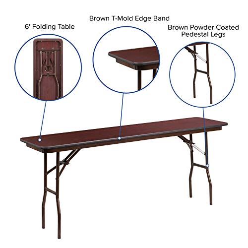 Flash Furniture Frankie 6' Mahogany Melamine Laminate Folding Training and Event Table, Rectangular Folding Training Tabl...