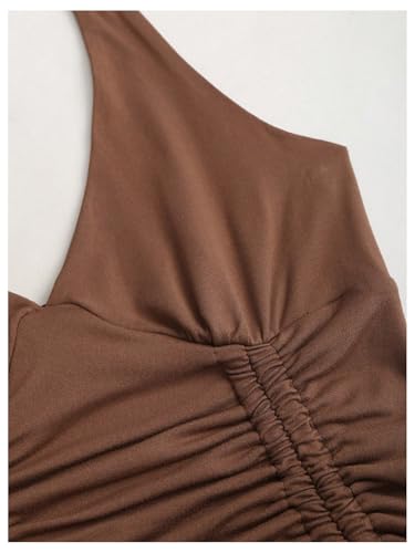 WDIRARA Women's Punk Halter Mini Dress Western Asymmetrical Ruffle Sleeveless Drawstring Ruched A Line Dresses
