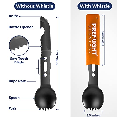 Prep-Right - Multipurpose Spork, Utility Knife, Spoon, Fork, Bottle Opener, and Whistle for Camping Gear and Survival Kit...