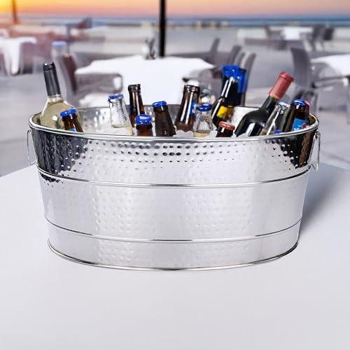 BREKX Aspen Heavy-Duty Oval Stainless Steel Drink Cooler for Parties - Metal Large Ice Bucket for Drinks, 25-Quart (30-Bot...