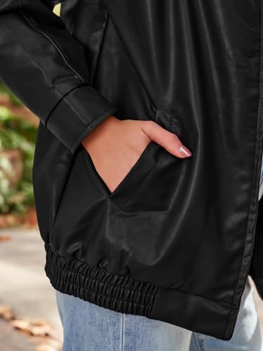 AUTOMET Women's Oversized Faux Leather Jacket - Fall Motorcycle Style Coat with Zipper Closure