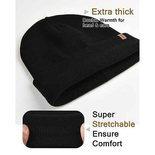 FURTALK Mens Beanie Fleece Lined Winter Hats Double Layered Stylish Knited Cuffed Plain Hat