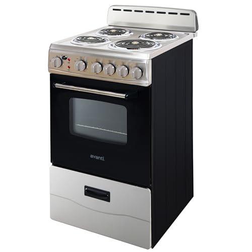 Avanti Electric Range Oven Compact Design, 2.1-Cu.Ft. Capacity with 4 Coil Burners, Framed Glass Oven Door, Storage Drawer...