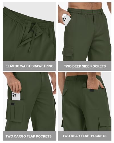 DOWMQ Men's Cargo Pants Casual Workout Joggers Stretch Sweatpants Elastic Drawstring Hiking Tactical Pants with 6 Pockets