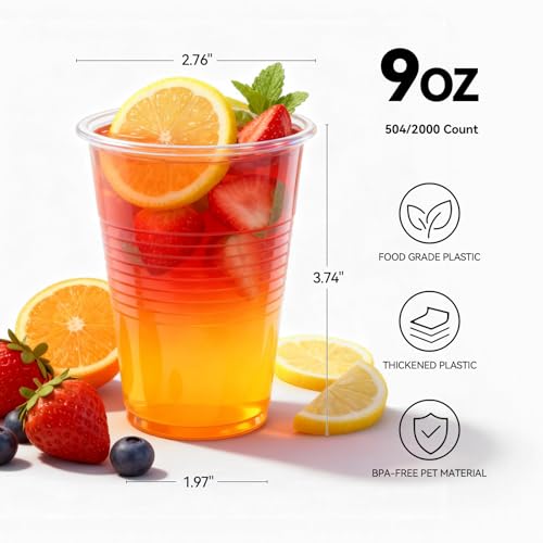 UPLIKSMEN 9 oz Plastic Cups,504 pack-Clear Disposable Drinking Cups, Water Cups for Cold beverages，Plastic Clear Cups for ...