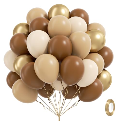 60pcs Brown Balloons 12inch with Light Brown Tan Sand White Metallic Gold Balloons for Boho Neutral Baby Shower Birthday P...